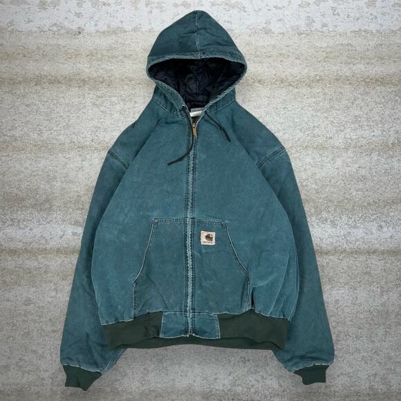 Vintage Carhartt Jacket Ocean Blue Green Cotton Canvas Insulated J06HTG2 90s - Picture 1 of 5